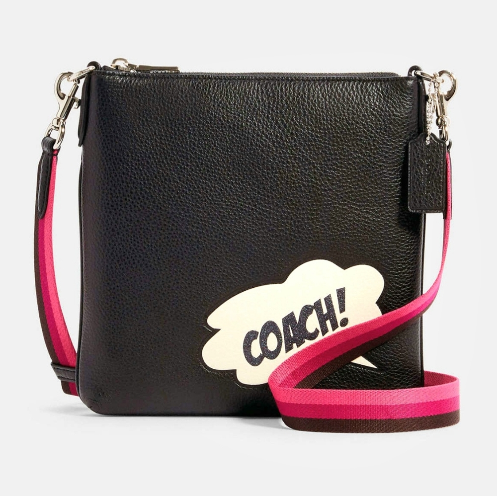 Coach X Marvel Black Pebbled Leather Crossbody Shoulder Handbag